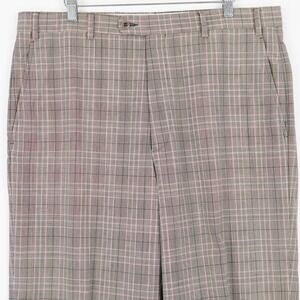Zanella Nordstrom Wool Brown Cream Plaid W/ Pink Windowpane Dress Pants 36 / 32